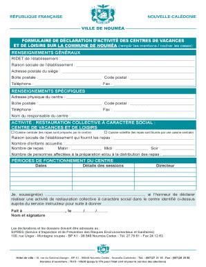 Remplissable En Ligne Noumea Formulaire De D Claration D Activit Des