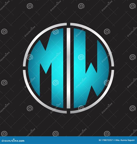 Mw Logo Initial With Circle Line Cut Design Template On Blue Colors