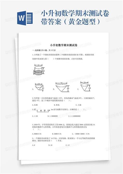 小升初数学期末测试卷带答案（黄金题型）word模板下载熊猫办公