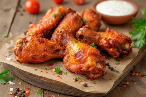 Premium Photo Crispy Fried Chicken Wings On Wooden Table