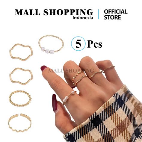 Jual Cod Cincin Aksesoris 1set Cincin Isi 5pcs Desain Geometri