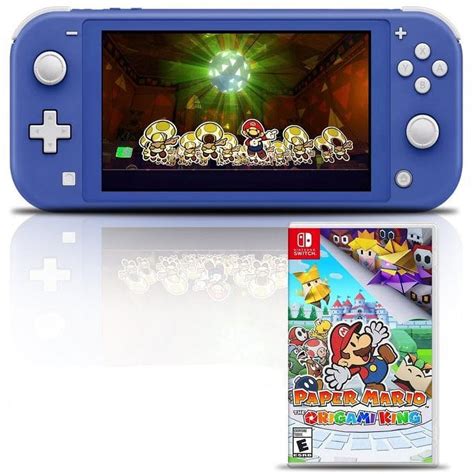 Nintendo Switch Lite Blue Gaming Console Bundle With Paper Mario