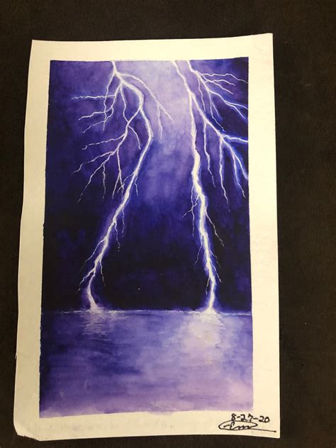 Lightning Original Watercolor Painting Etsy