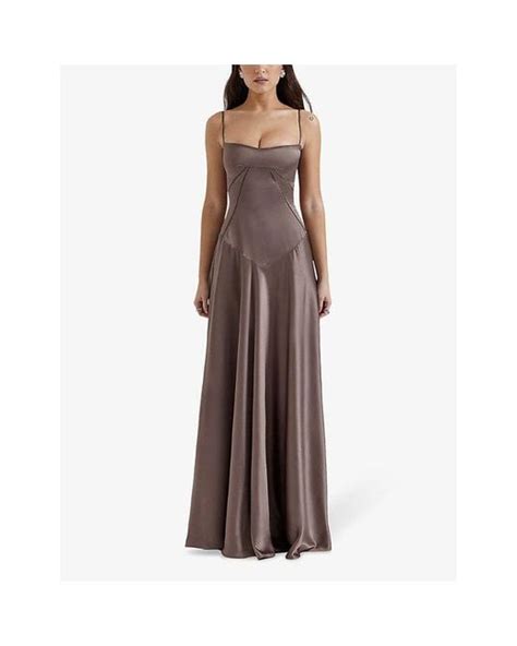 House Of Cb Anabella Lace Up Satin Maxi Dress In Brown Lyst