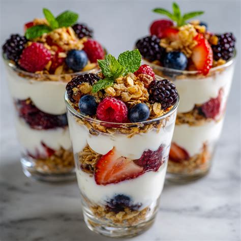 greek yogurt parfaits  berries granola fresh simple crowd