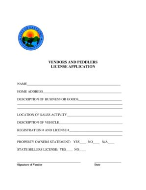 Fillable Online VENDORS AND PEDDLERS LICENSE APPLICATION Fax Email