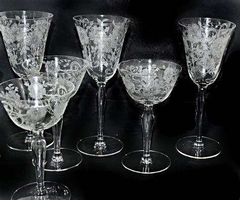 12 Tiffin Etched Wine Glasses Champagne Coupes Etch 601 Stem Etsy