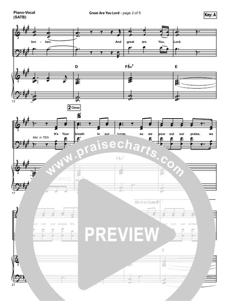 Great Are You Lord Sheet Music Pdf All Sons Daughters Praisecharts