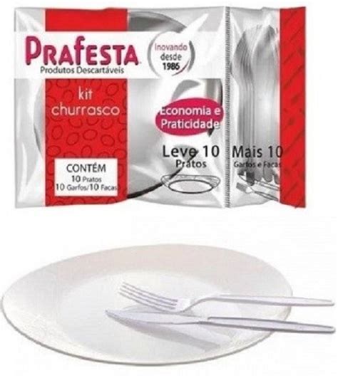 Kit Churrasco Prafesta Pratos Garfos Facas Casa Limpa