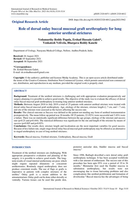 PDF Role Of Dorsal Onlay Buccal Mucosal Graft Urethroplasty For Long