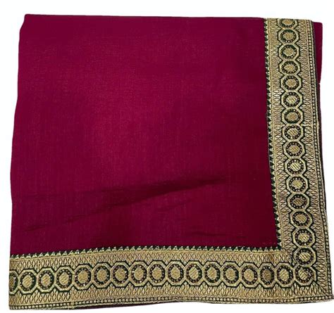 Plum Red Party Wear Vichitra Silk Border Saree 6 3 M With Blouse