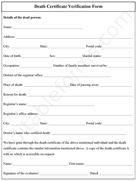 Death Certificate Verification Form | Editable PDF Forms