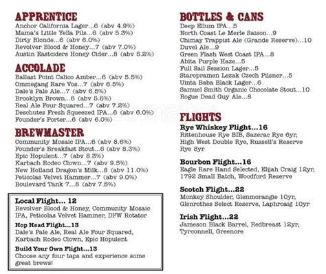 Menu at Whiskey Cake restaurant, Plano