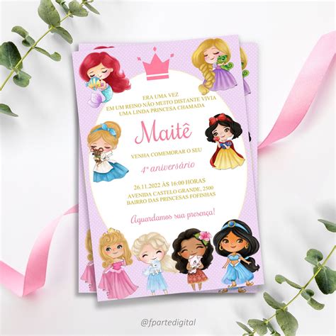 Convite Digital Princesas Da Disney Aquarela Elo