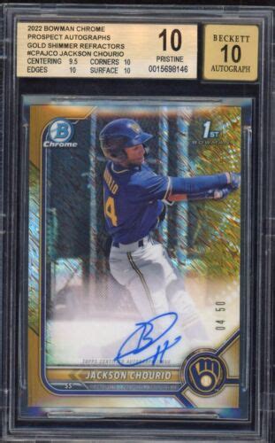 Jackson Chourio 2022 Bowman Chrome Gold Shimmer Refractor RC AUTO 4 50