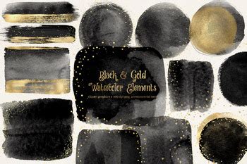 Black And Gold Watercolor Elements Clipart By Digital Curio Tpt