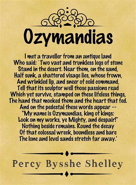 A4 Size Parchment Poster Classic Poem Percy Bysshe Shelley Ozymandias