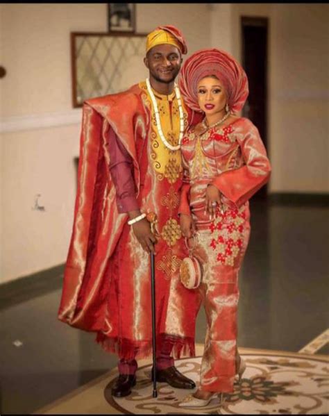 Two Toned Aso Oke Orange And Gold Aso Oke For Couples Nigerian