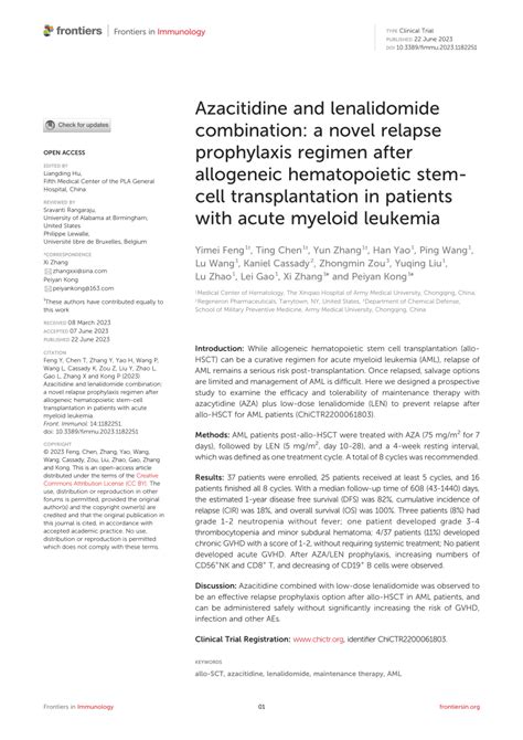 Pdf Azacitidine And Lenalidomide Combination A Novel Relapse