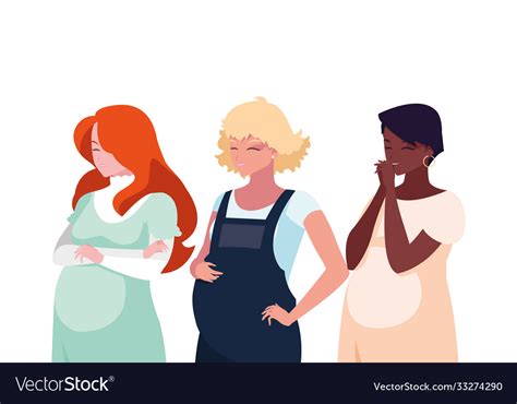 Three Pregnant Women Cartoons Design Royalty Free Vector