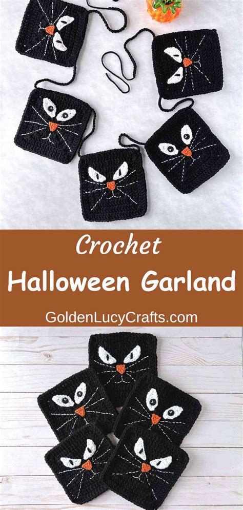 Crochet Halloween Black Cat Garland - GoldenLucyCrafts