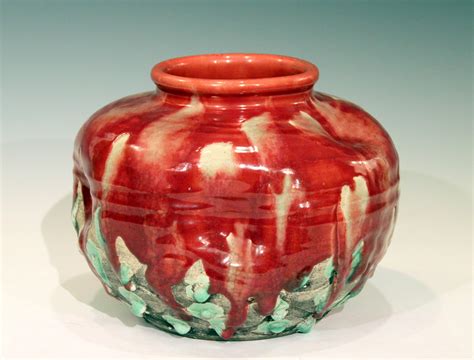 Awaji Pottery Art Studio Japanese Manipulated Drip Flambe Glaze Jar