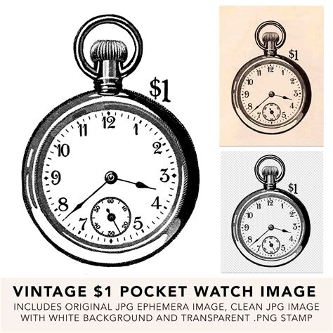 Vintage $1 Pocket Watch Image - SteinMixedMedia