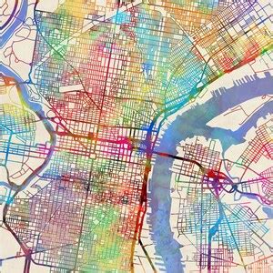 Philadelphia Map Philadelphia Pennsylvania City Street Map Art Print