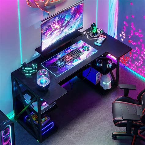 Tribesigns Gaming Desk Ergonomic Computer Desk With Shelves