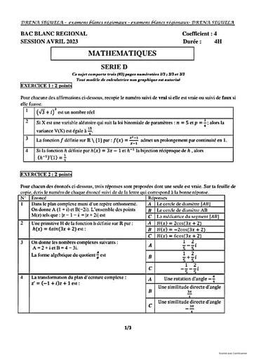 Bac Blanc 2023 Serie D Maths Seguela By Tehua Pdf