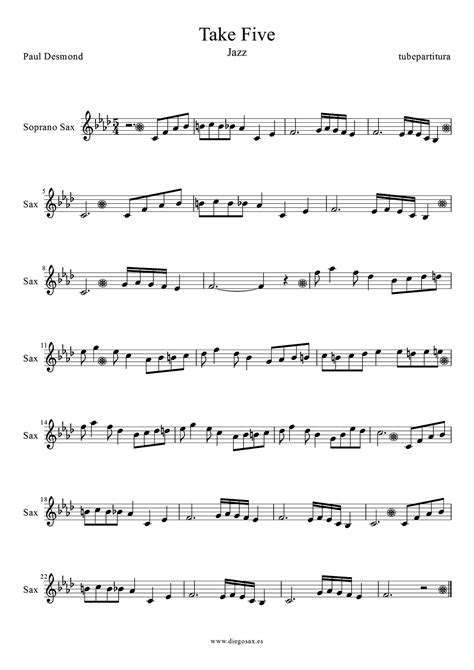 tubescore: Take Five by Paul Desmond Sheet Music for Soprano Saxophone ...