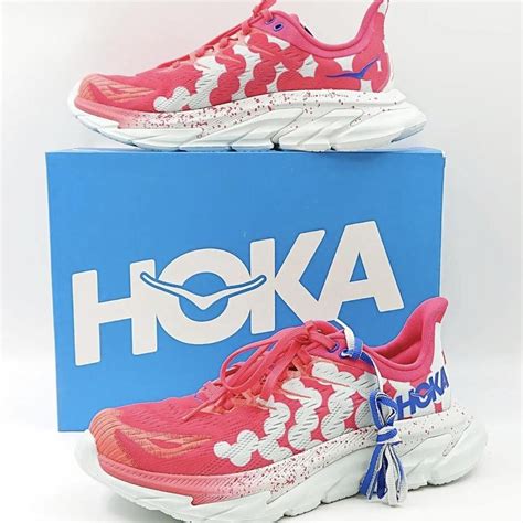 HOKA ONE ONE CLIFTON EDGE GEOMETRIC PINK BLUE... - Depop