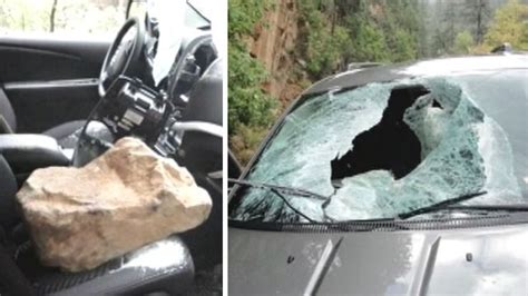 Giant Boulder Crashes Through Drivers Windshield Fox News Video