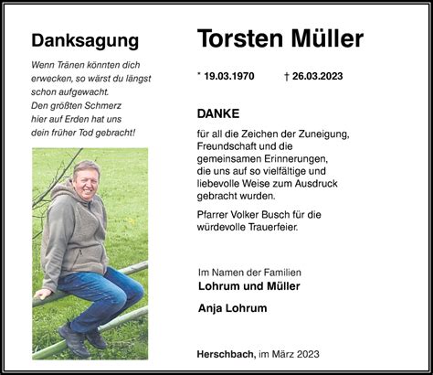 Traueranzeigen Von Torsten M Ller Rz Trauer De