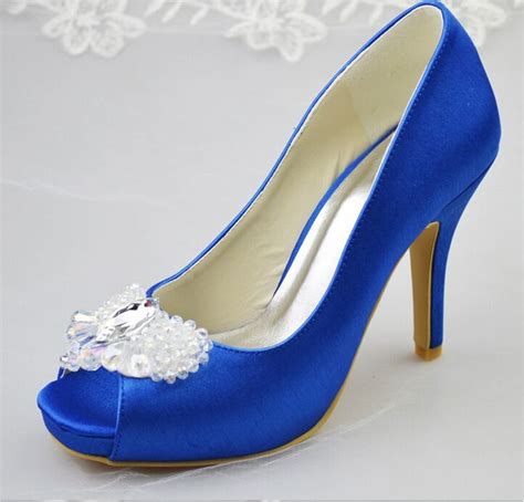 New Arrival Royal Blue Satin Women Pumps Low Heel Closed Pointed Toe Women Dress Shoes Wedding