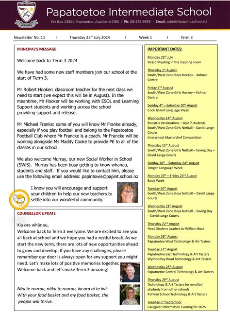 Newsletter No.11 – 25th July 2024 | Papatoetoe Intermediate School