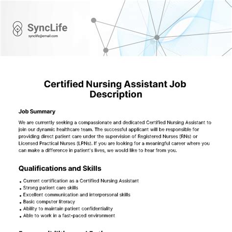 Free Certified Nursing Assistant Job Description Template Edit Online