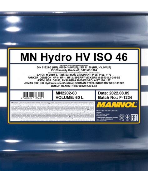 2202 MANNOL HYDRO HV ISO 46 60 л. Гидравлическое масло с высоким ...