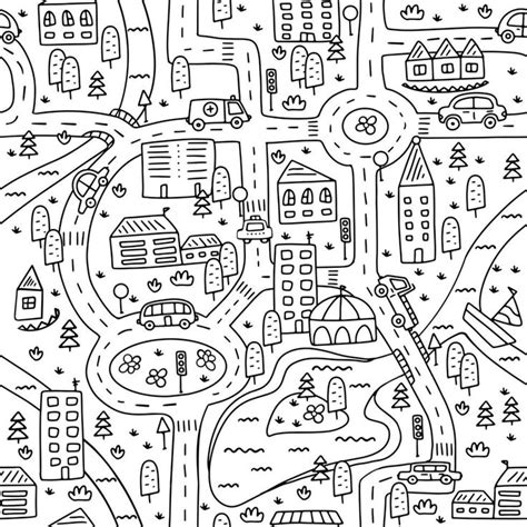 Cute map of a small town with roads, cars, houses and a river. Stylish ...