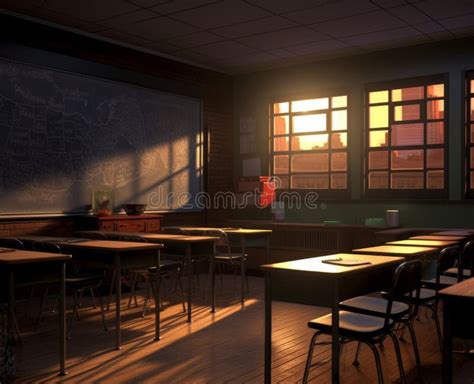 A Classroom with Desks and Chairs Stock Illustration - Illustration of ...