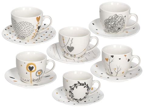 Tognana, Set 6 Coffee Cup and Saucer, Goldy New Bone China Multicolor ...