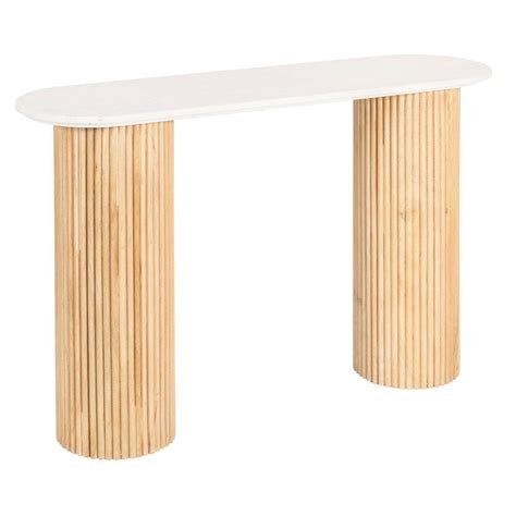 Paloma Marble Timber Oval Console Table Cm White Natural