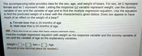 Solved The Accompanying Table Provides Data For The Sex Age And