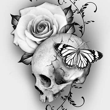 "Skull rose butterfly tattoo style " Poster for Sale by Trawa | Redbubble