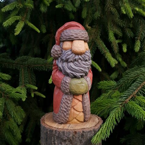 Wood Carving Wooden Santa Carving With Gold and Light Brown - Etsy