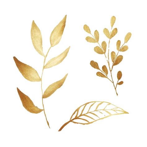 Premium Vector Set Of Golden Floral Elements Gold Leaves Wedding