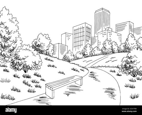 Park graphic black white city landscape sketch illustration vector ...