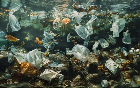 Premium Photo Plastic Waste Underwater With Sea Life