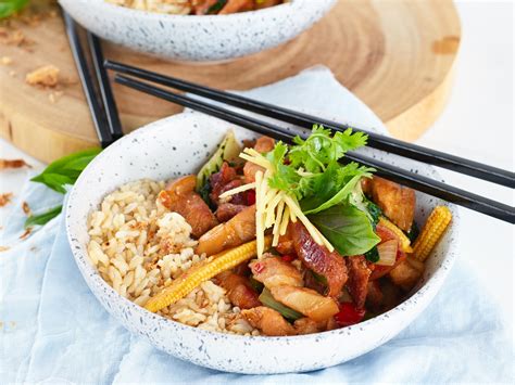 Pork Belly Rasher Stir Fry With Rainbow Vegetables Australian Pork