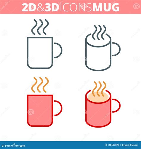 The Coffee Mug Flat And Isometric 3d Outline Icon Set Stock Vector